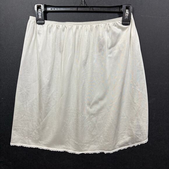 White Vassarette Half Slip 20" Large Lace Side Slit Knee Length 90s USA Made - Picture 5 of 7